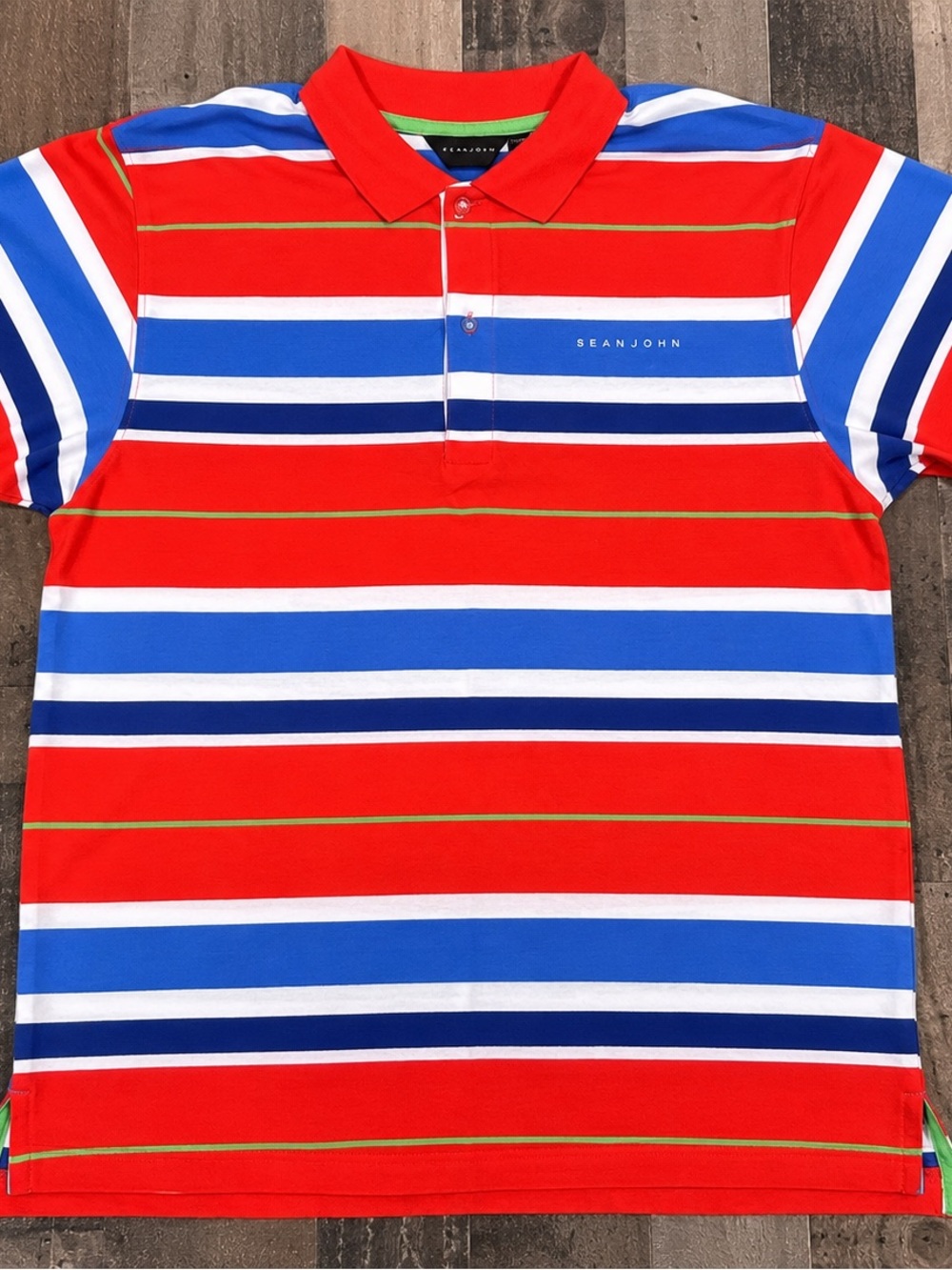 Sean John mens XL Red, Blue & White Striped Polo